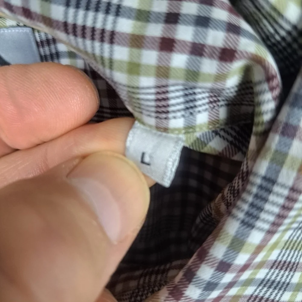 Lorenzini Italy Men's L Green Red Blue Check Long Sleeve Button Down Shirt - Picture 9 of 10